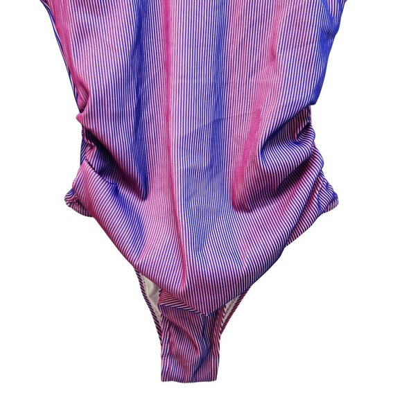 Womens Pink Purple Striped One-Piece Swimsuit Double Straps  Back Cutout Size L - Picture 5 of 5